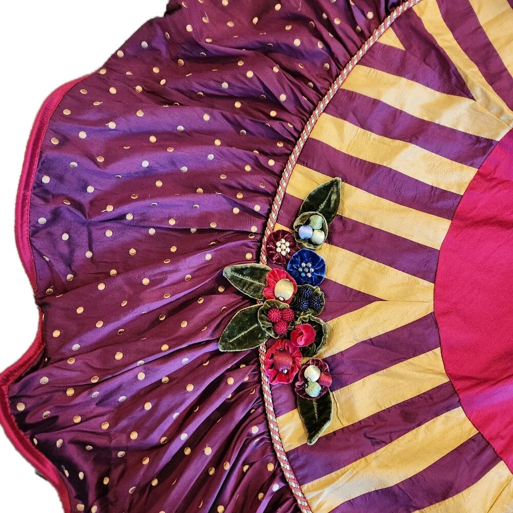 RARE 90s Mackenzie Childs Silk Marzipan Christmas Tree Skirt 54" Retired